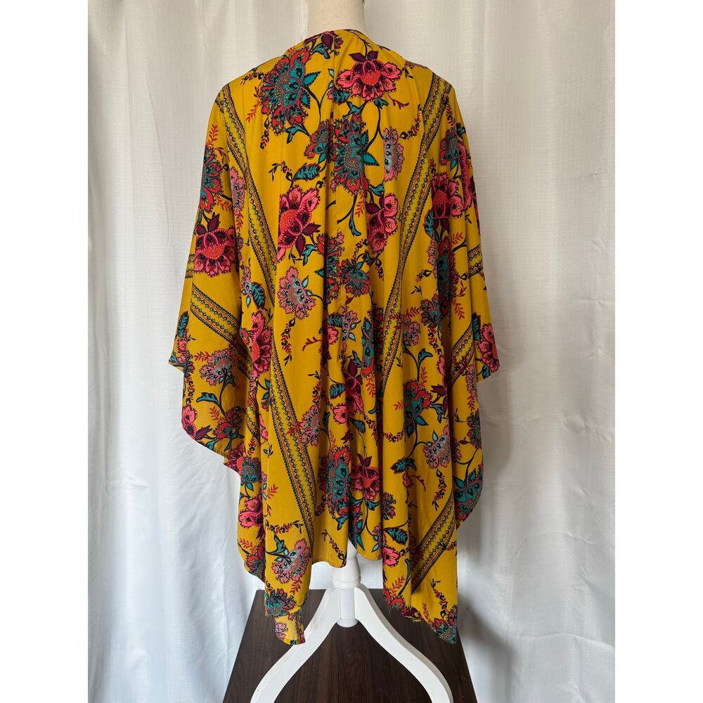 Boutique Floral Kimono Cardigan Boho Open Front Duster Festival Plus Size - Picture 4 of 5